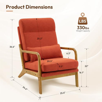 Bonnlo High Back Linen Burnt Orange Mid Century Modern Accent Chair, view 3