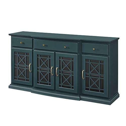 Modern Wood Glass Door Buffet Sideboard Living Room Entryway Serving Storage Cabinet Doors Dining Room Console, 60 Inch, Dark Teal