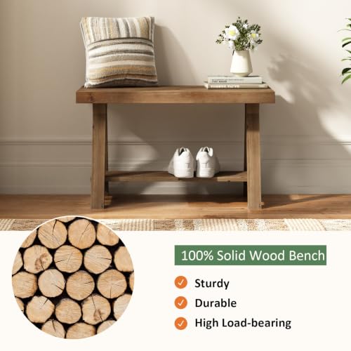 Solid Wood Bench, 30" Farmhouse Entryway Bench with Shoe Storage, view 4