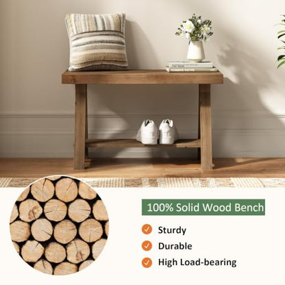 Solid Wood Bench, 30" Farmhouse Entryway Bench with Shoe Storage, view 4