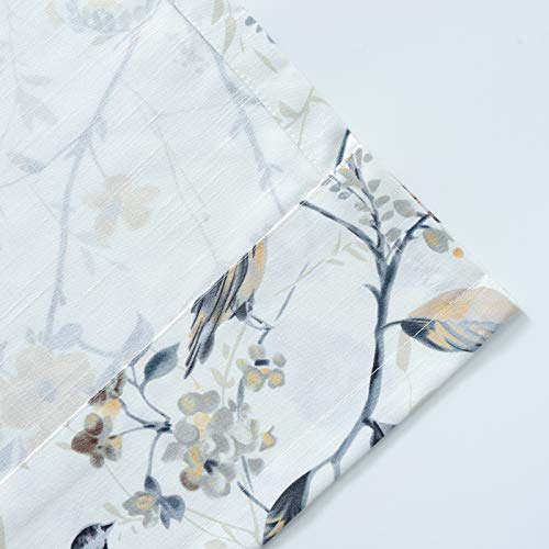 Gray Birds Valance for Kitchen Windows Floral Print Window Shades Rod Pocket Curtain Valances for Cafe Farmhouse, 52''x14'', One Piece