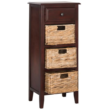 SAFAVIEH Furniture - Michaela 1-Drawer Storage Unit - Cherry - Solid Wood - Farmhouse Basket Tower Design - Ideal for Living Room, Entryway, 15"W x 12"D x 36"H - Fully Assembled (AMH5744C)