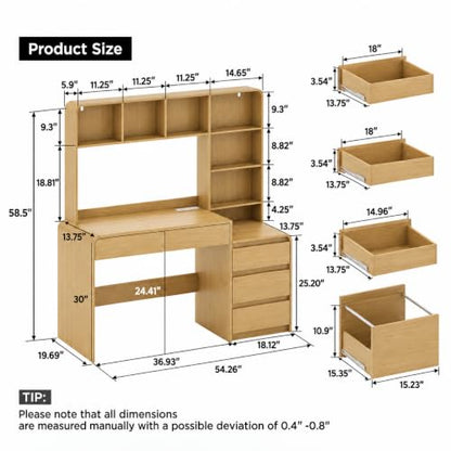 55.1" Computer Desk with Hutch & 4 Storage Drawers, view 3