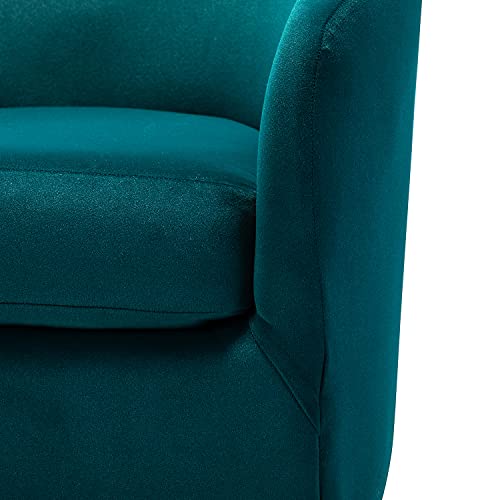 Swivel Accent Chair with Gold Metal Base, Contemporary Velvet Curved Swivel Barrel Chair, Upholstered Club Armchair, Leisure Single Sofa for Living Room, Nursery, Bedroom(Teal)