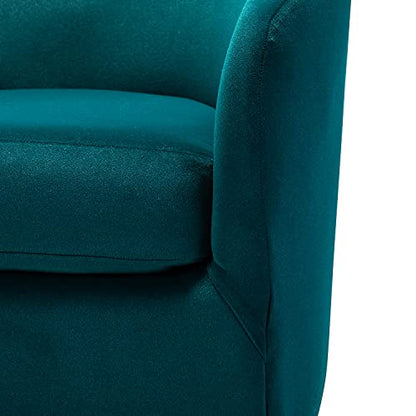 Swivel Accent Chair with Gold Metal Base, Contemporary Velvet Curved Swivel Barrel Chair, Upholstered Club Armchair, Leisure Single Sofa for Living Room, Nursery, Bedroom(Teal)