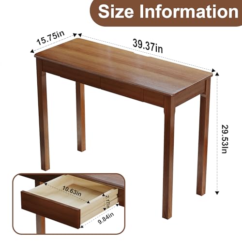 Solid Wooden Desk with Drawers, 39 x 16 Inch Narrow Desks, view 3