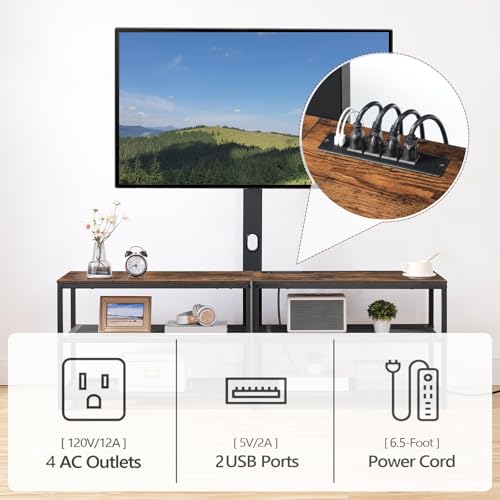 59" TV Stand with Mount and 4 Power Outlets, Entertainment Center Media Console, Swivel TV Stand Mount up to 75 inch TVs, Height Adjustable, Metal Frame for Living Room, Bedroom TVHR35E01V