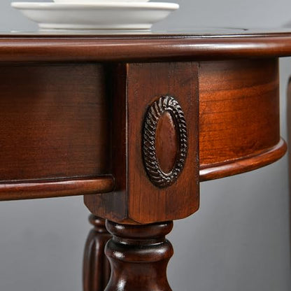Oval Round Glass End Table, 2-Tier Solid Wood Glass Top End Side Tables, Traditional Victorian Nightstand for Bedroom Living Room Office, 28" W x 22" D x 24.2" H, Cherry Walnut CJZ-1533-GT