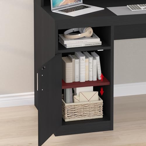 65" Black Computer Desk with 3 Drawers & Printer Shelf for Home Office, view 7