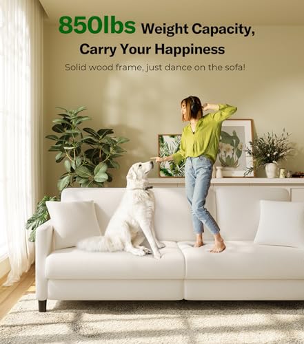 83" Couches for Living Room, Teddy Sofa Couch, Comfy Sofas for Living Room, Tool-Free Setup Loveseat Sofa, All-Wood Love Seat Couches, Small Couch 2 Pillows Included, Beige
