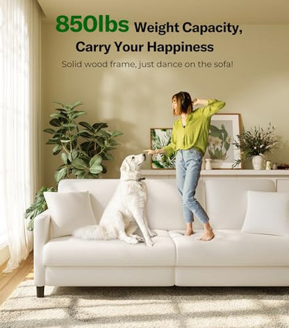 83" Couches for Living Room, Teddy Sofa Couch, Comfy Sofas for Living Room, Tool-Free Setup Loveseat Sofa, All-Wood Love Seat Couches, Small Couch 2 Pillows Included, Beige