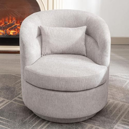 Swivel Accent Chair, 360 Degree Round Swivel Barrel Chair with Pillow, Upholstered Comfy Barrel Armchair Single Club Sofa Chair for Living Room,Bedroom, Reading Room, Grey