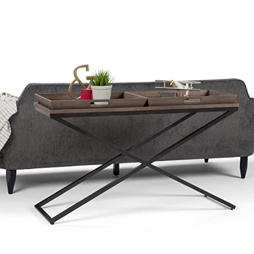 Damien SOLID AGED ELM WOOD and Metal 50 inch Wide Modern Industrial Console Table in Distressed Natural Elm for the Living room Entryway and Bedroom