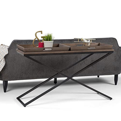 Damien SOLID AGED ELM WOOD and Metal 50 inch Wide Modern Industrial Console Table in Distressed Natural Elm for the Living room Entryway and Bedroom
