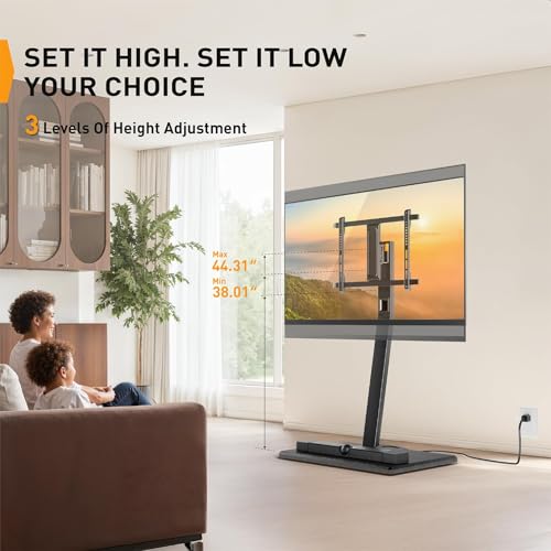 Rolling TV Stand with Power Outlet, Tilt and Swivel Mobile TV Cart with Hidden Casters, Fits 30-70 Inch TVs, Height-Adjustable, 88 lbs Load Capacity, Max VESA 400x400mm, PGTVMC20