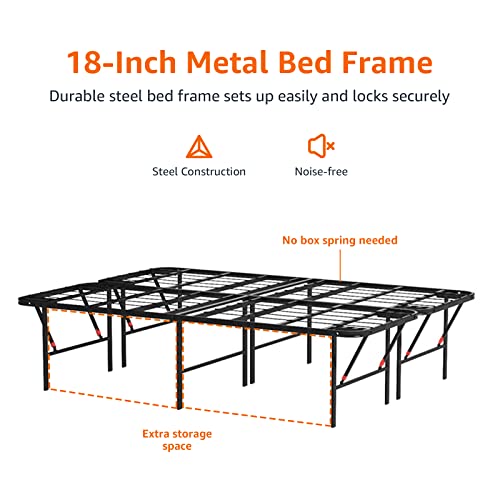 Bed Frame with Storage, Foldable Metal Platform, Sturdy Steel, view 6
