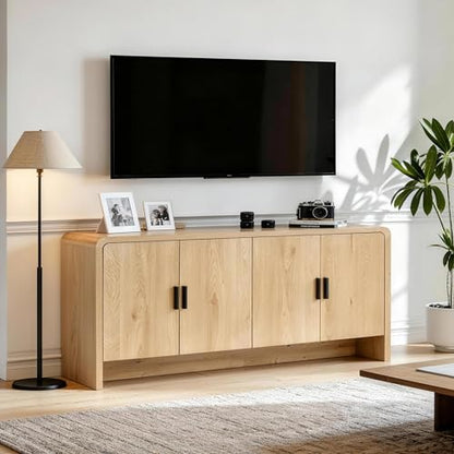 68'' Sideboard Buffet Cabinet with Storage, Curved Design Credenza Storage Cabinet with 4 Doors, Console Cabinet for Kitchen, Living Room & Hallway, Natural