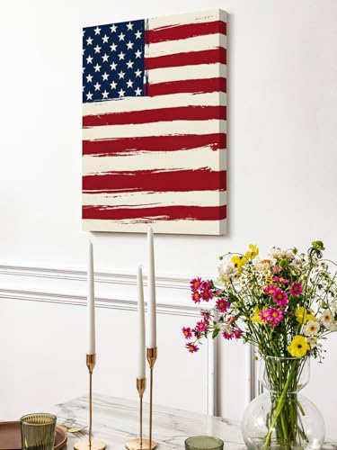 NuYeBiofx 4th of July Stars and Stripes Flag Canvas Wall Art Prints,40"x28" Framed Picture Artwork Patriotic Abstract Stripe Printed Canvas Oil Painting for Living Room Bedroom Office,Ready to Hang