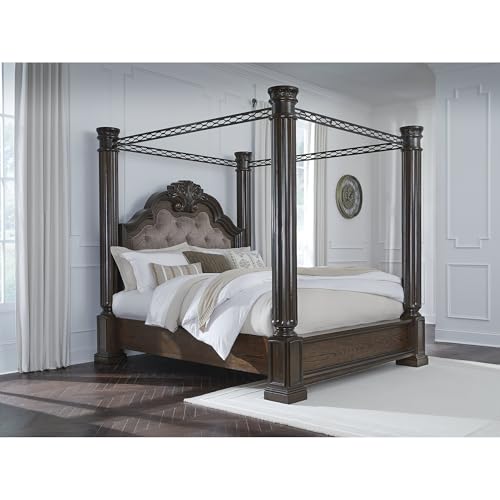 Dark Brown Maylee Queen Canopy Bed Frame, view 3