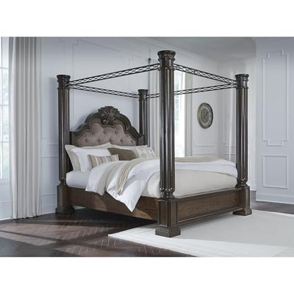 Dark Brown Maylee Queen Canopy Bed Frame, view 3