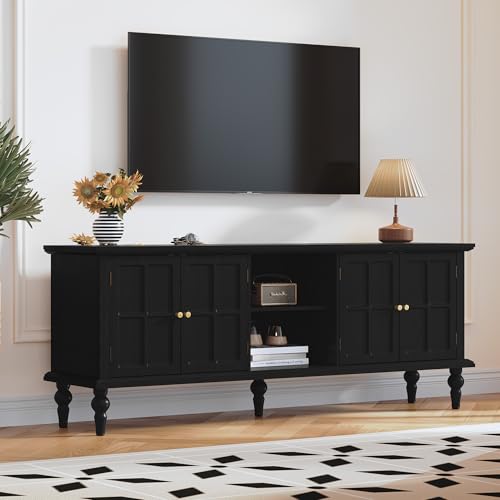 67" Mid Century Modern TV Stand with Window Design, Black, view 4