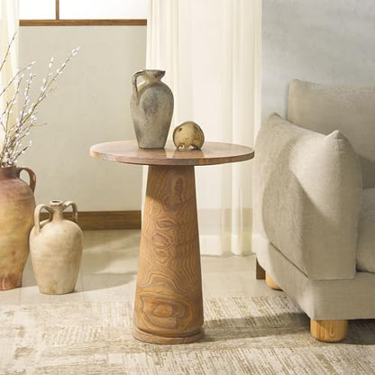 SAFAVIEH Furniture - Valentia Tall Marble Accent Table - Brown - Marble Top - Glam Stone Pedestal Design - Ideal for Living Room, Entryway, Dining Room, 20.5" W x 20.5" D x 23.5" H (SFV9703G)