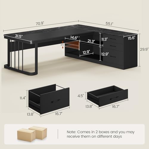 71" Executive Desk, Large Office Desk with Drawers & Storage Shelves, view 3