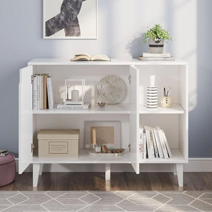 Kitchen Buffet Cabinet Storage Sideboard with 2 Doors 2 Shelves, 41.8" L x 15" W x 32.5" H (White)