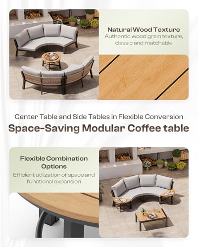 Outdoor Patio Furniture Set, 4 Piece Half Moon Aluminum Patio Conversation Sets Curved Sofa with PE Rope, All-Weather Sectional Furniture Set with Modular Coffee Table & Cushions, Gray