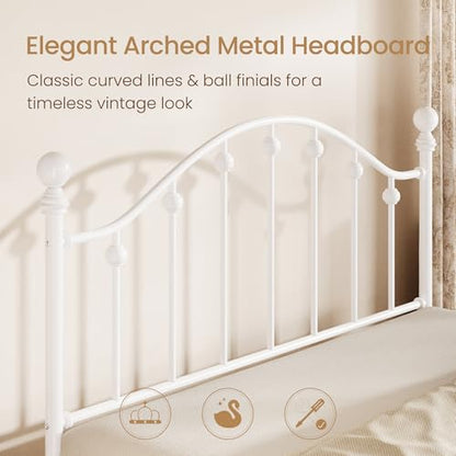 White Victorian Style Platform Bed with Curved Headboard, view 4