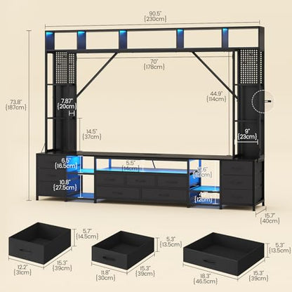 Large Entertainment Center with 11 Fabric Drawers & LED Lights, view 3