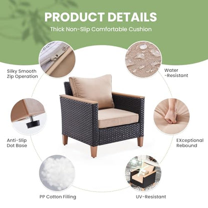 Outdoor Furniture Set, 5 Piece Patio Conversation Set with Cushions, PE Outdoor Wicker Conversation Set Sectional Patio Sofa, All-Weather Rattan Sofa for Backyard, Garden, and Poolside