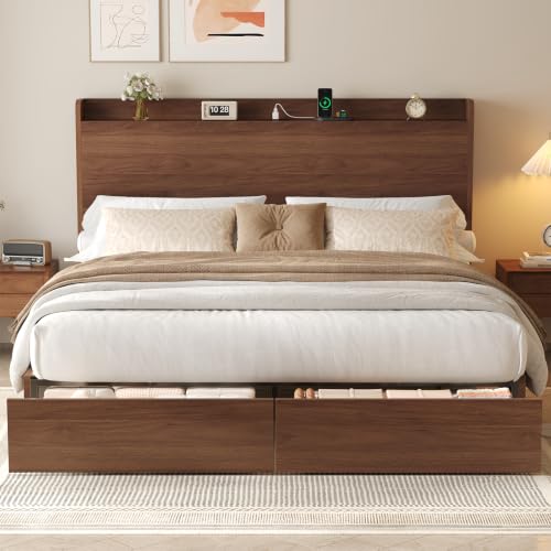 King Size Bed Frame with Storage Headboard & 2 Drawers, view 2