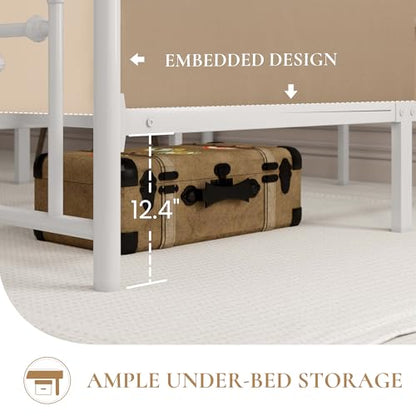 Metal Platform Bed Frame with Victorian Headboard and White Steel Slats, view 6