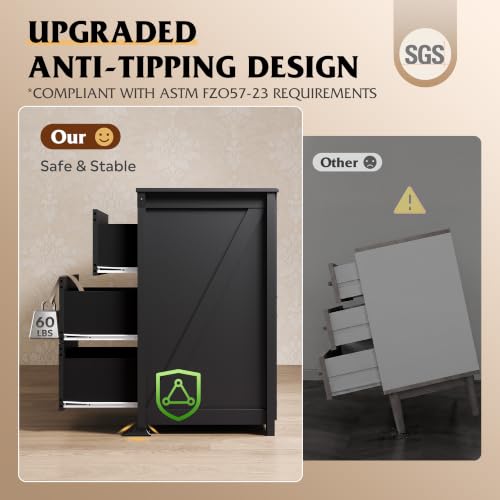 9 Drawer Dresser Black, 62" Wide Wooden Chest with Anti-Tip Structure, view 4