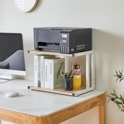 Under Desk Printer Stand, 2-Tier, Mobile Home Desktop Organizer Shelf with 4 Wheels, for Printer, Fax, Home Office Use, Light Wood UTLJ007R