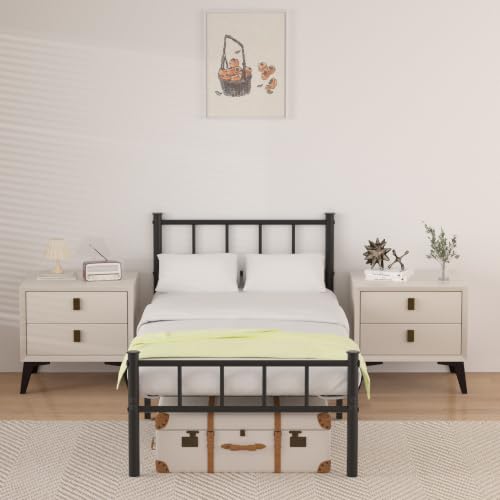 Twin Bed Frame with Headboard,Steel Slat Support,Easy Assembly, view 2