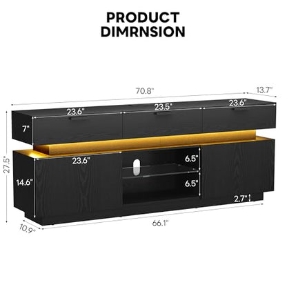 TV Stand for TVs up to 85", LED Lights and Power Outlets, Black, view 3
