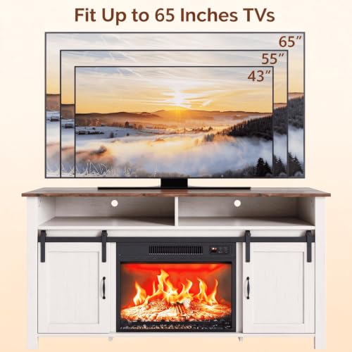 58" Fireplace TV Stand with Barn Doors for 65" TVs, 1 Package, White, view 4