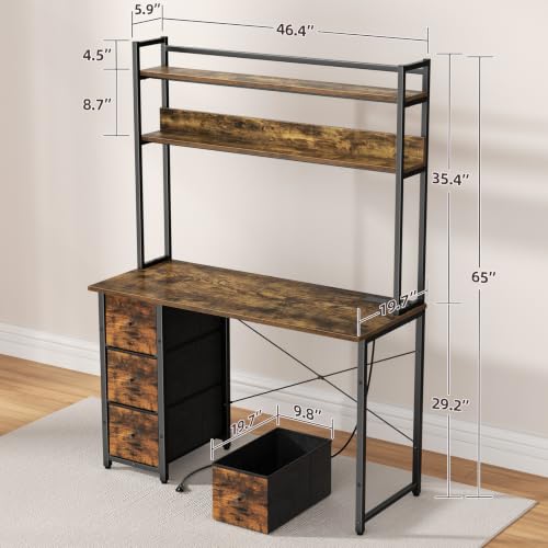 47" Computer Desk with 3 Drawers,Desk with Hutch and Power Outlets, view 3