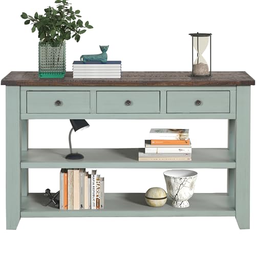 Real Wood Console Table with Storage Drawers,Sofa Table for Entryway | 48.8 Inch Solid Wood Farmhouse Entryway Table;Sofa Table,Rustic Entry Table for Hallway Living Room;Green;Easy Assembly