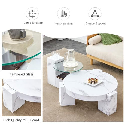 A Modern, Fashionable, and Marble texturedcoffee Table with a Side Table. Match with Multiple Scenes. Suitable for Living Room and Bedroom.