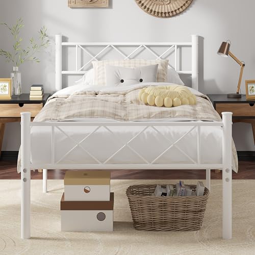 Twin Size Bed Frame with Headboard, Heavy Duty Bedframe with Strong Metal Slats, view 2