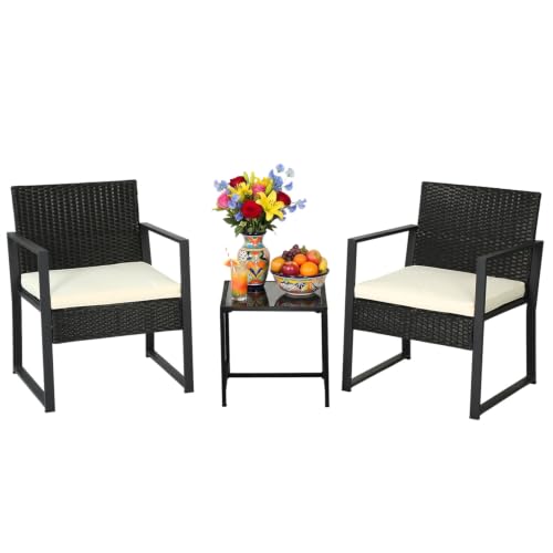 | 3-Piece Patio Furniture Set | Khaki |Outdoor Wicker Furniture with Coffee Table | Modern Rattan Chairs Conversation Set | Outdoor Seating | Weather-Resistant | for Porch, Garden, Lawn