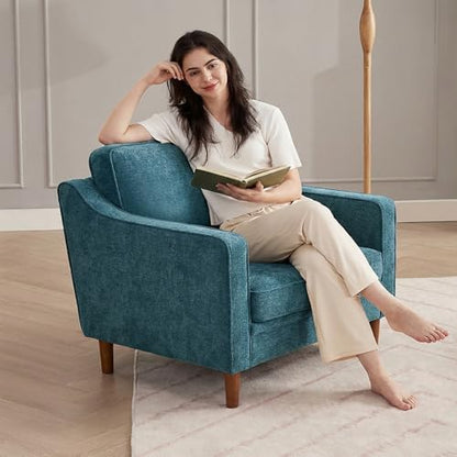 Accent Chair, Living Room Chairs, Mid Century Reading Armchair, Chenille with Solid Wood Foot, Upholstered Modern Decor for Bedroom, Apartment