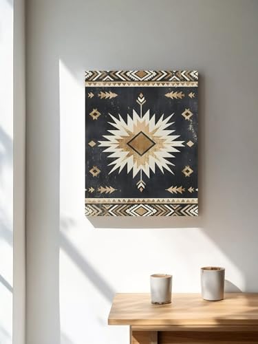 NuYeBiofx Tribal Southwestern Arrow Texture Canvas Wall Art Prints,30"x20" Framed Picture Artwork Retro Black Brown Sunburst Printed Canvas Oil Painting for Living Room Bedroom Office,Ready to Hang