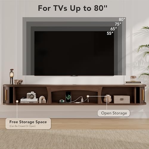 70" Floating TV Stand with Storage, LED Lights Entertainment Center, view 6