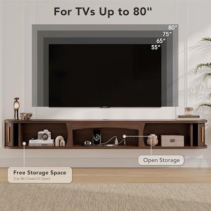 70" Floating TV Stand with Storage, LED Lights Entertainment Center, view 6