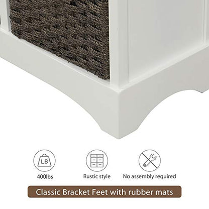 Storage Cabinet with 4 Classic Rattan Basket & 2 Drawers,for Living Room,Bedroom(28"L x 11.8"W x 28"H). (White)
