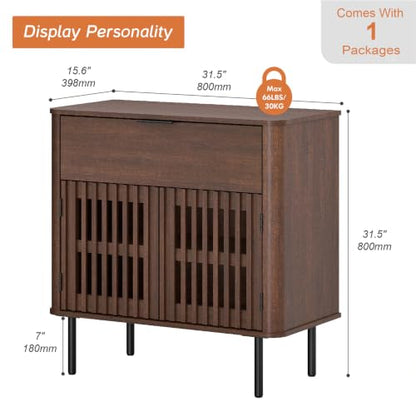 31.5" Tall Modern Sideboard Buffet Cabinet with Storage, Walnut, view 3